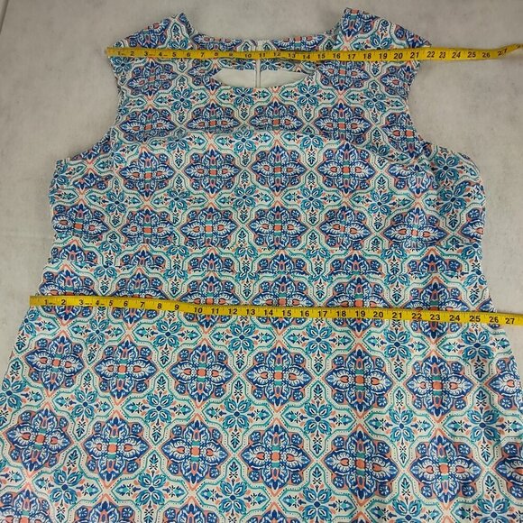 Jessica London Blue Ikat Linen Sheath Dress Plus Size | Empire Waist, Size 26W - Picture 10 of 13